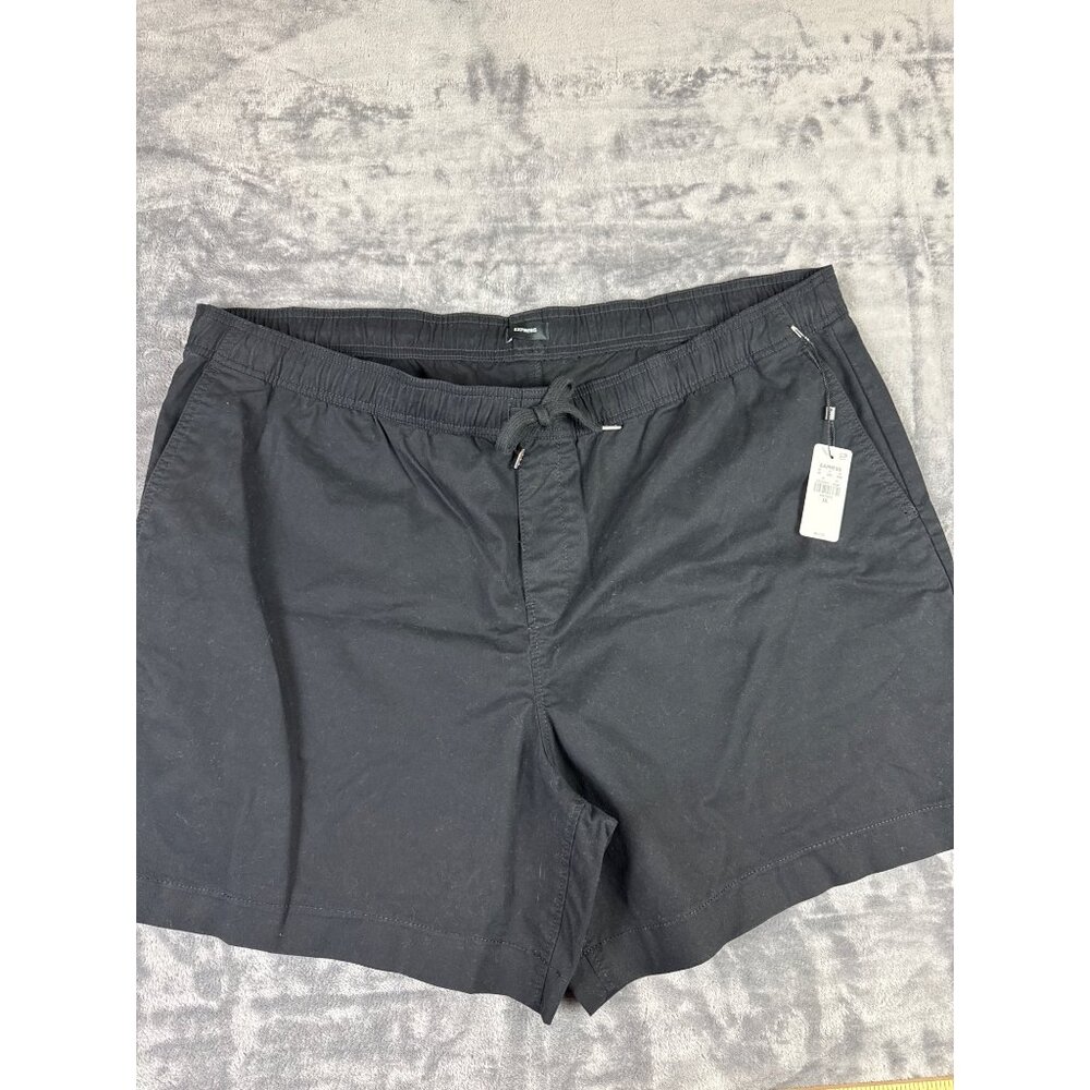 Size 2XL- Express Men's Black Flat Front Elastic Waist 6.75" Inseam Shorts